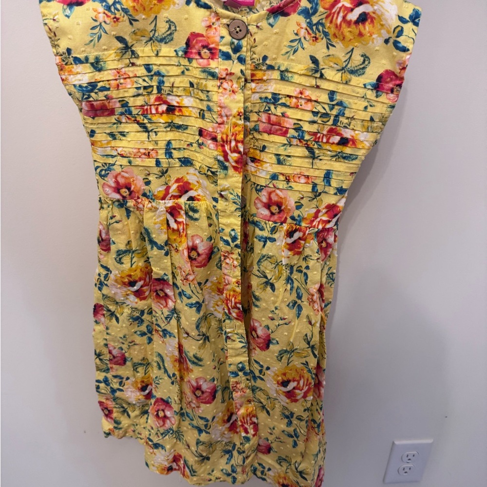 Girls Yellow Floral Pleated Summer Dress